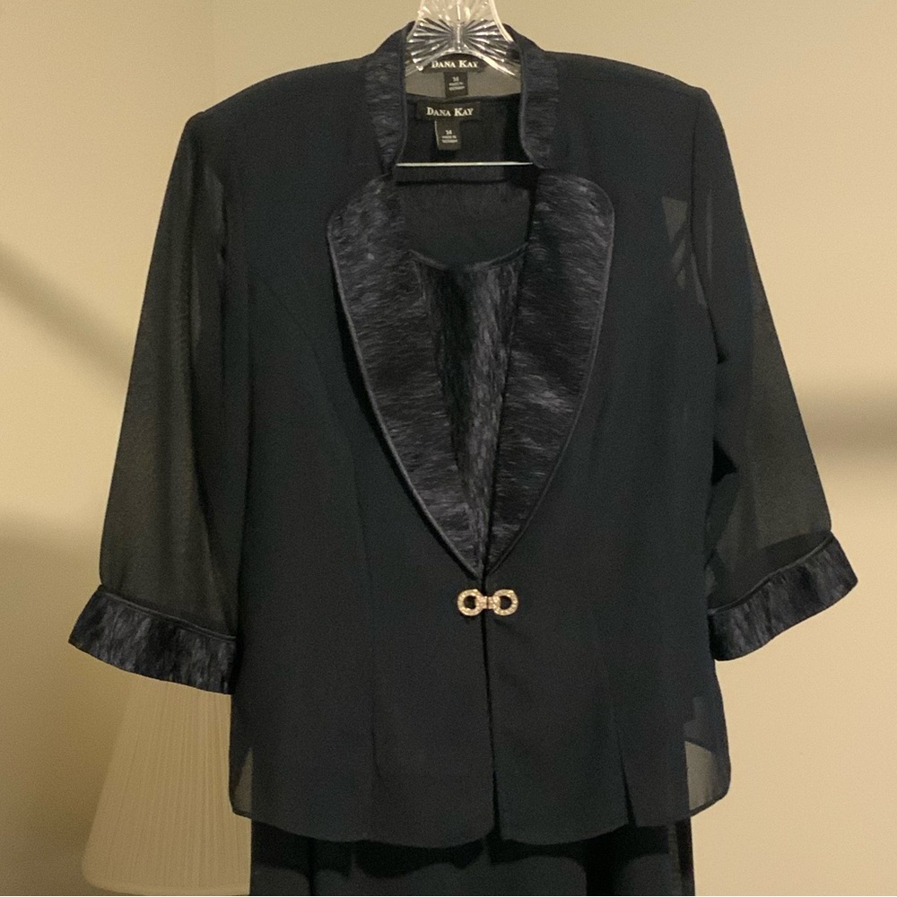 Mother of the bride navy chiffon and satin 3 piece dress